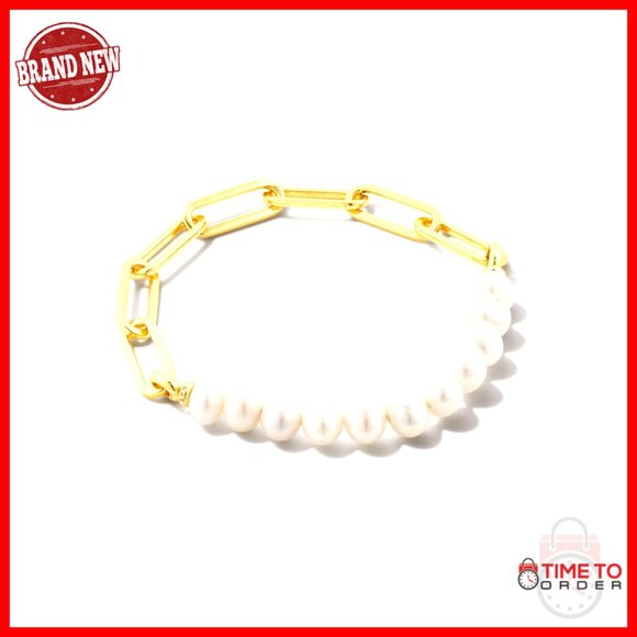 7 Inch Gold Plated Chain Bracelet with White Pearl Lobster Clasp